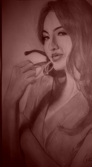 woman holding glasses charcoal sketch thumbnail
