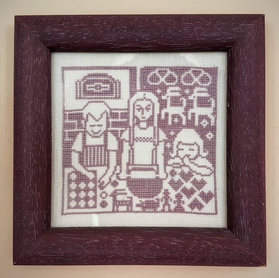 brown wooden framed knit textile and 3 person preview