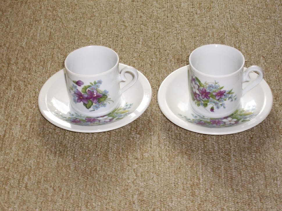 2 white and pink floral teacup and saucer set preview