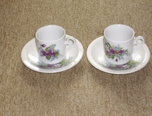 2 white and pink floral teacup and saucer set thumbnail