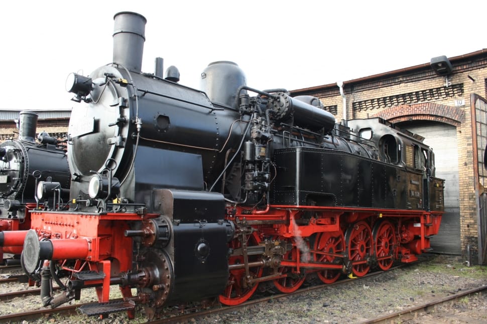 red and black steam train preview