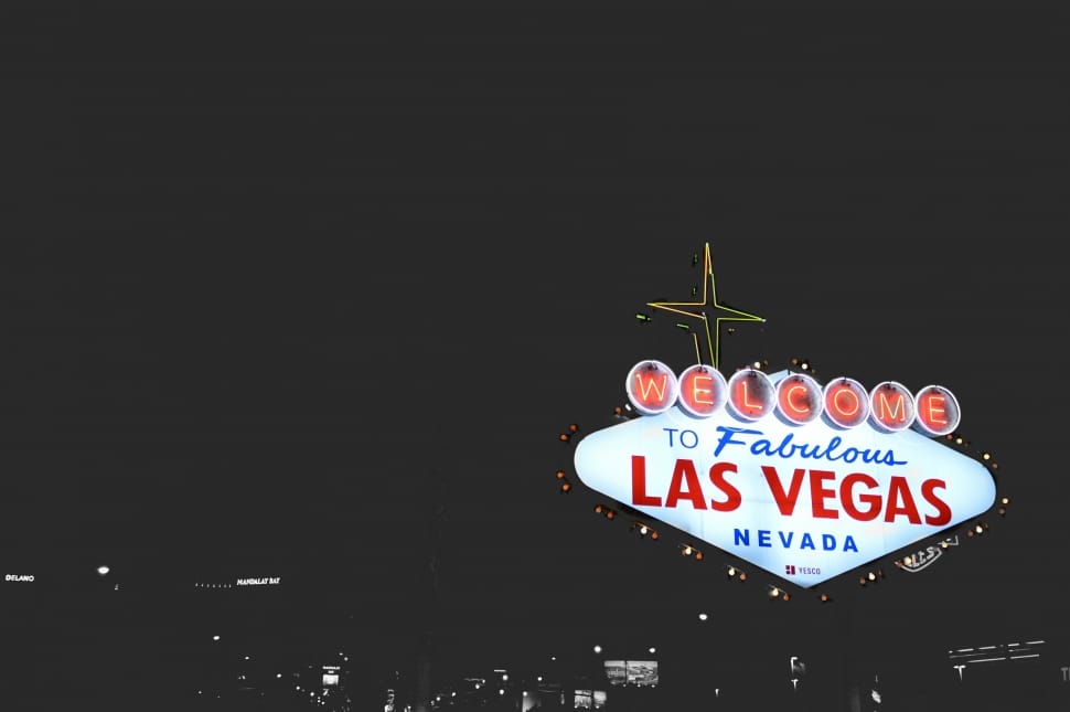 outdoor view of welcome to fabulous las vegas nevada poster during nigh time preview