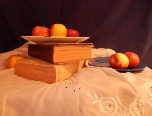 apple fruit on blue ceramic plate thumbnail