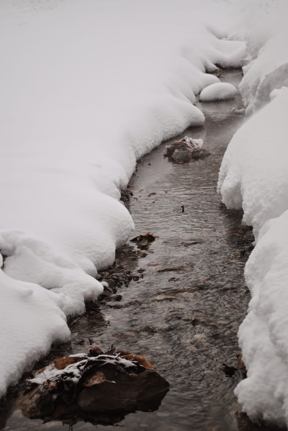 snow pile beside river preview