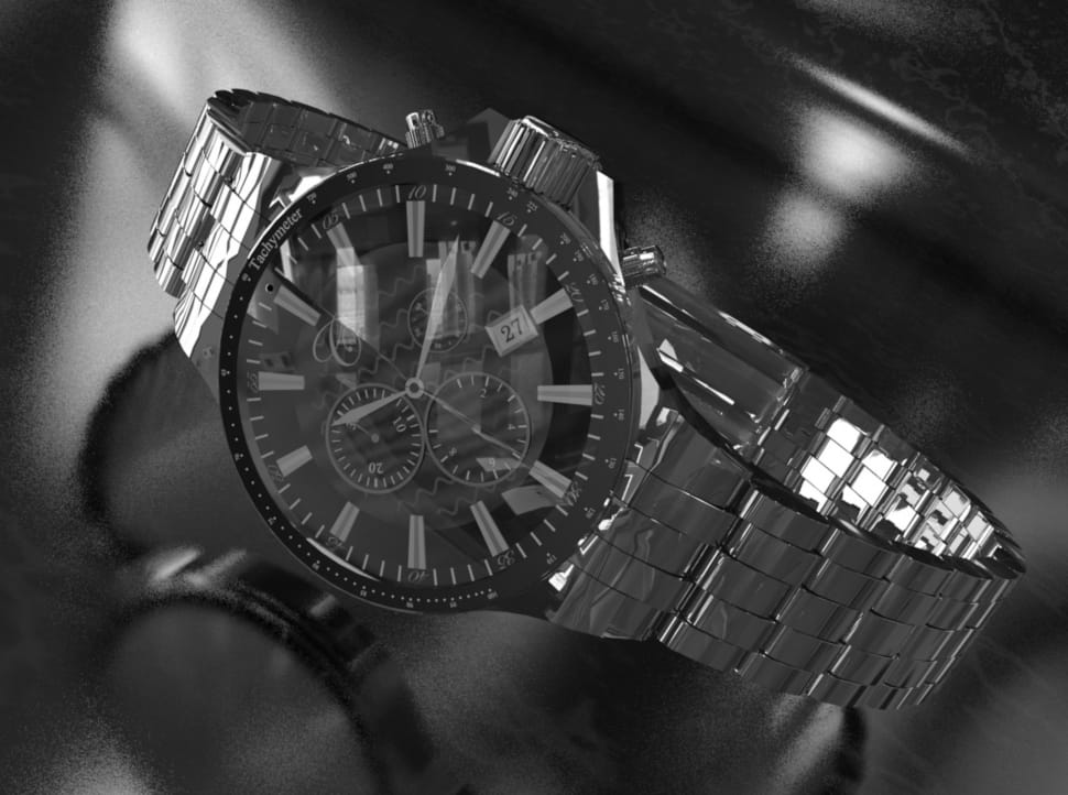 silver link bracelet round chronograph watch preview