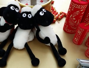 3 white and black llama plush toys thumbnail