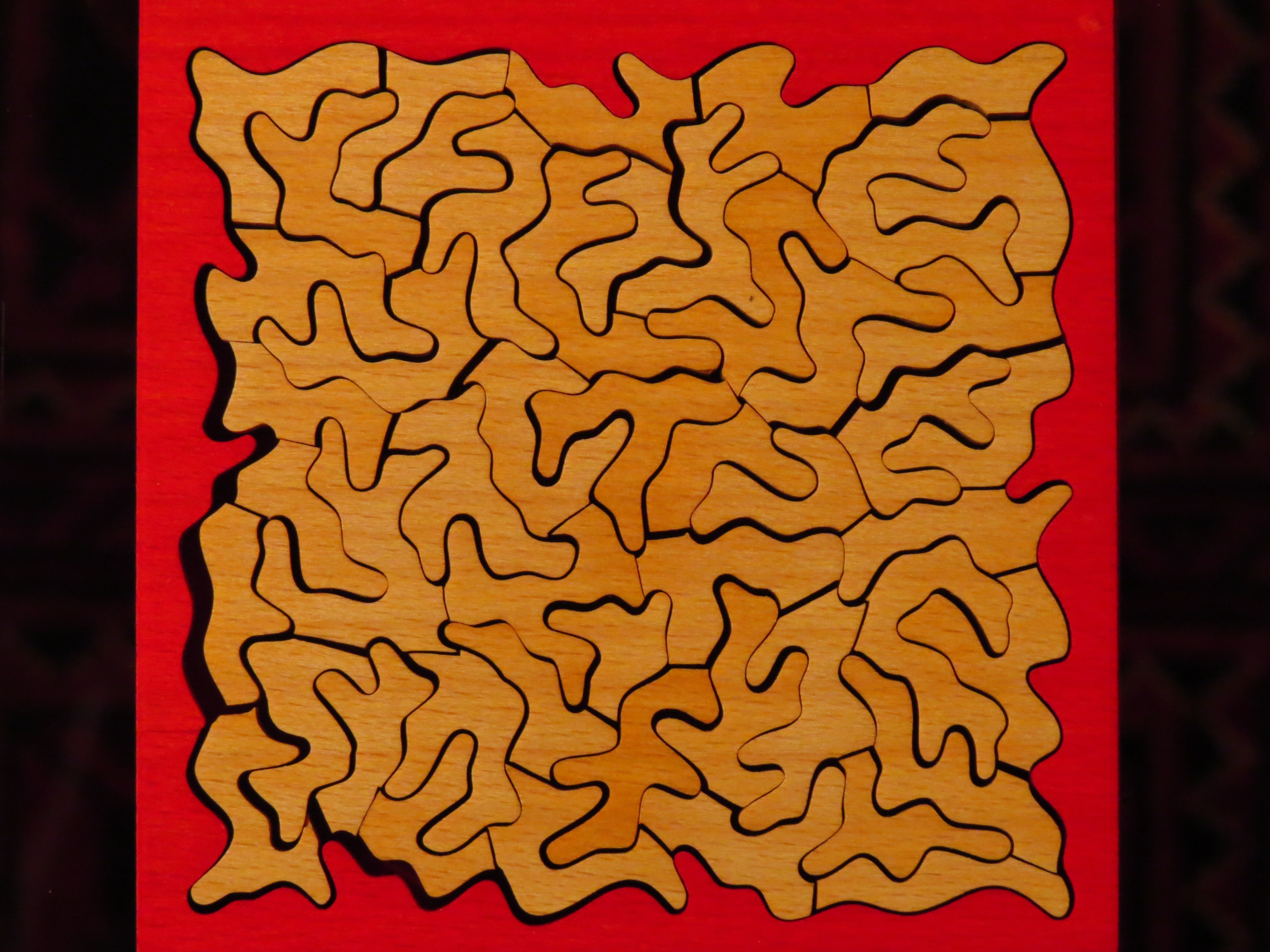 brown and red puzzle illustration