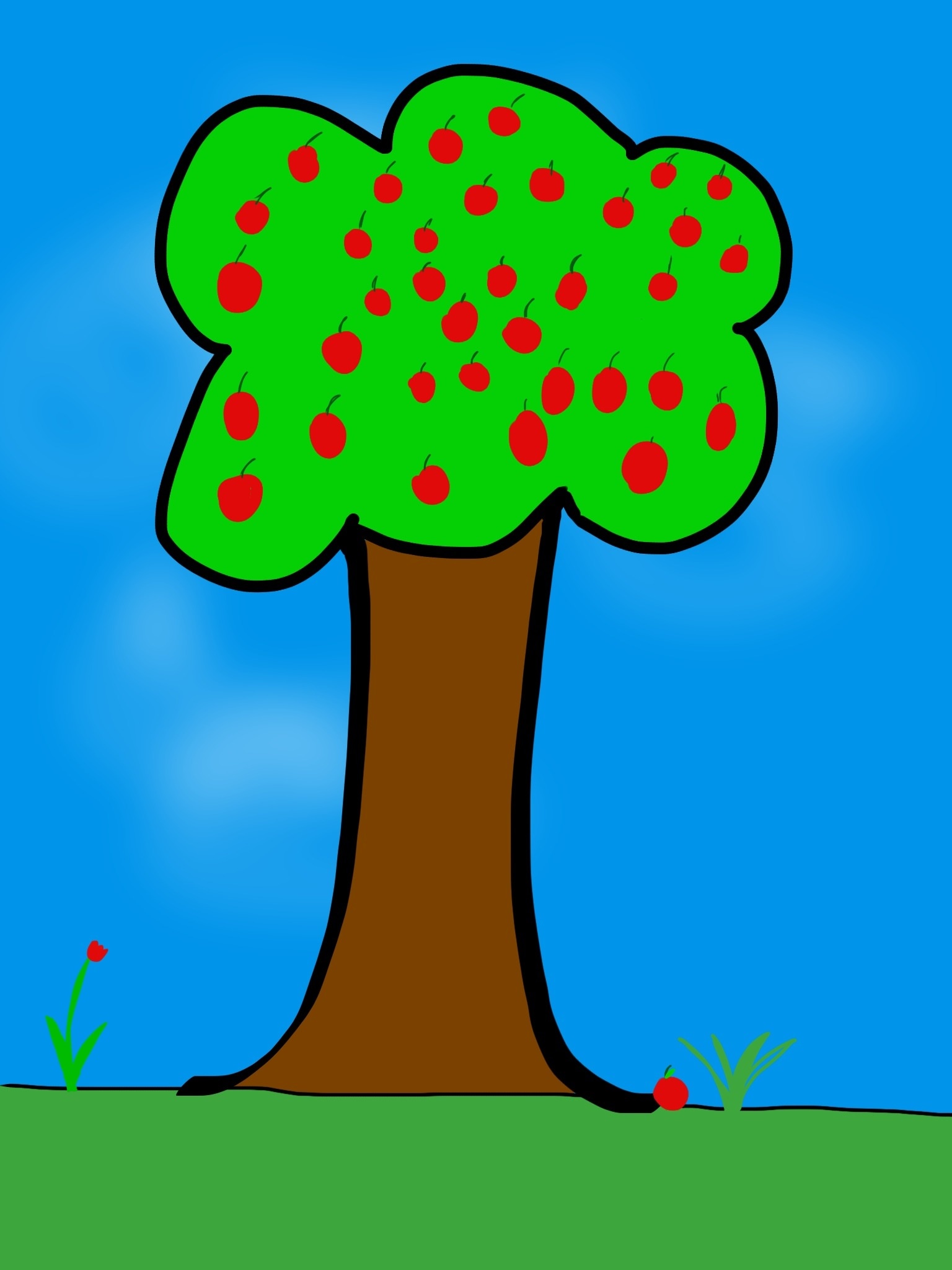 brown red and green apple tree illustration