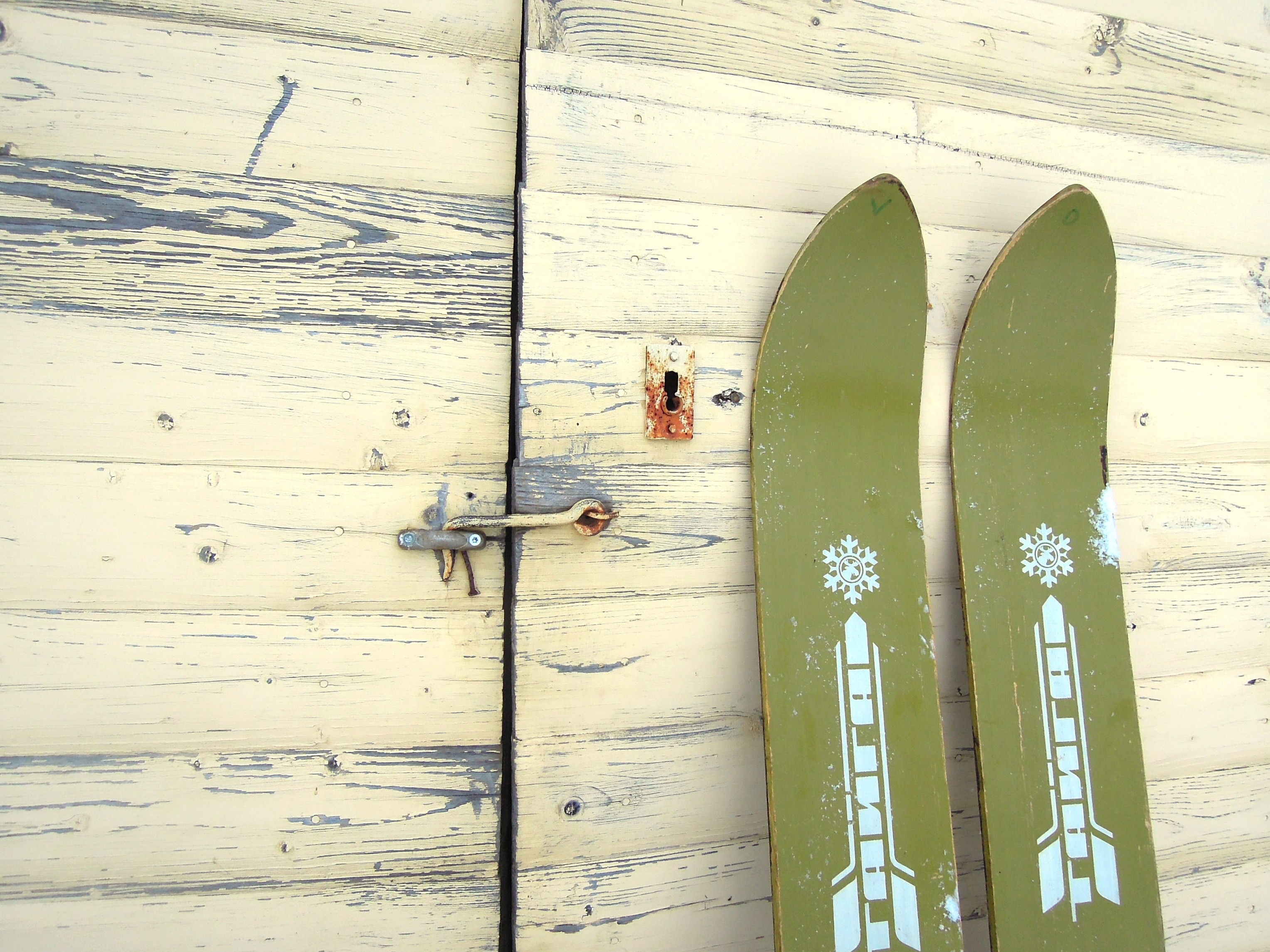 green snow skis