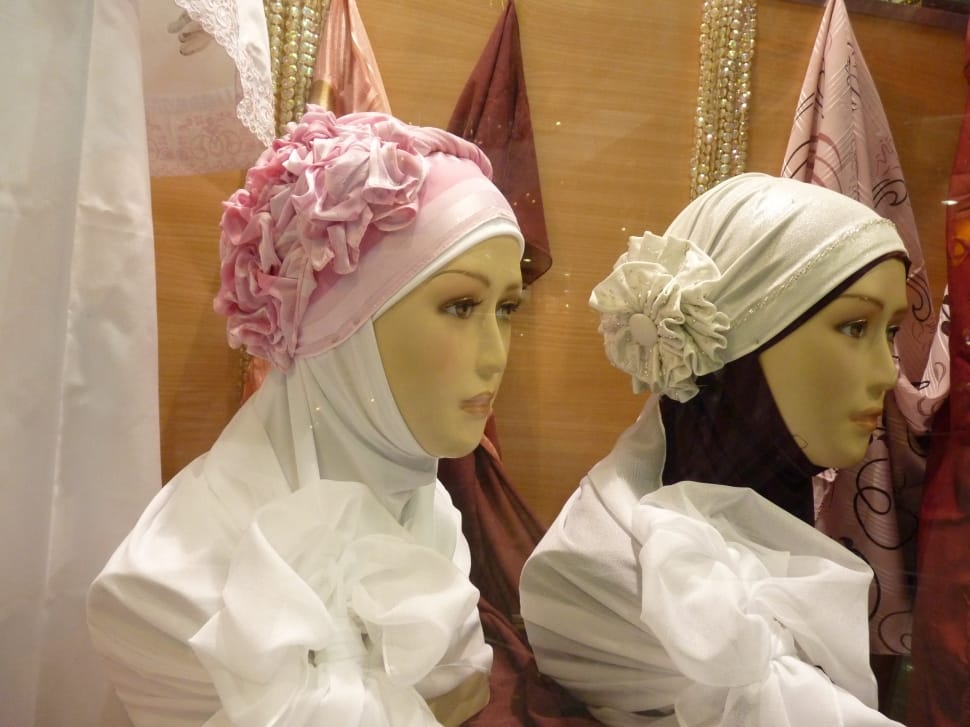 women's pink and white floral accent hijab preview