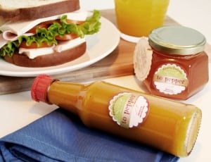 bacon sandwich with juice and to pepper sauce bottle thumbnail