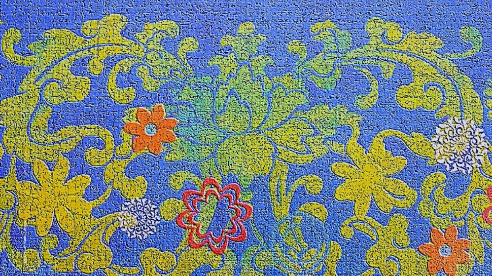 blue orange and green floral textile preview