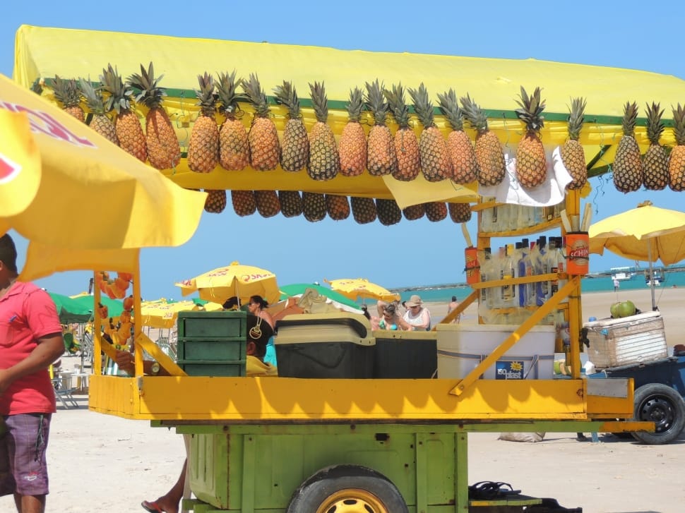 yellow and green pineapple fruit stand stall preview