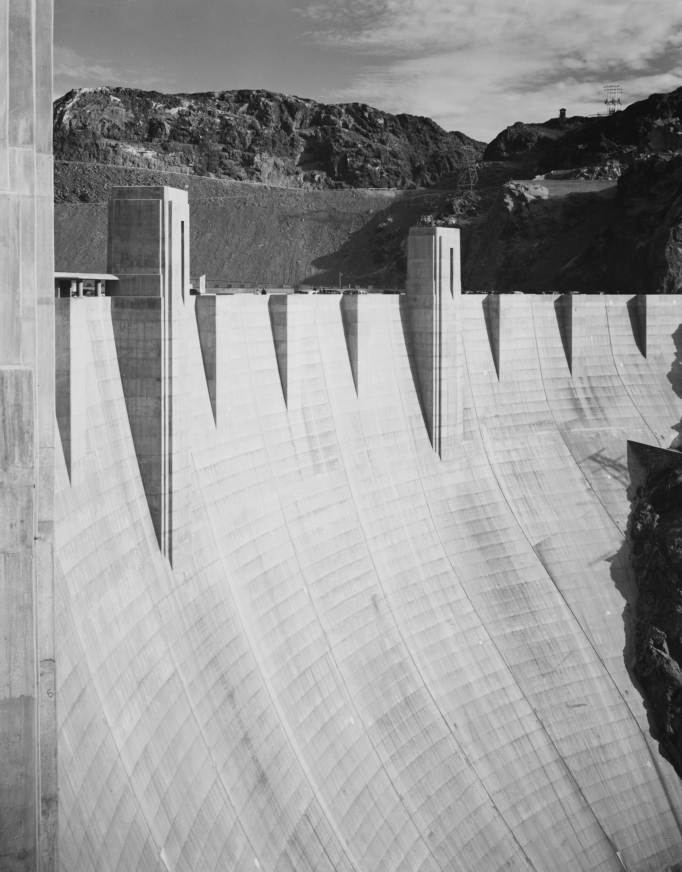 grayscale photo of dam