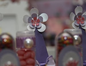 white and purple flower decors thumbnail