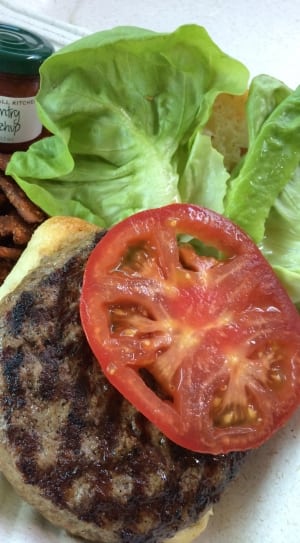 grilled burger steak with tomato and french fries thumbnail