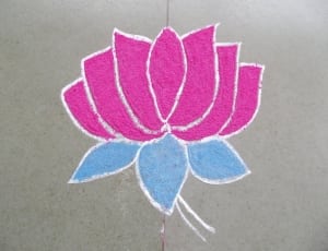 pink white and teal flower painting thumbnail