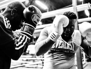 grayscale photo of two boxer doing sparring thumbnail