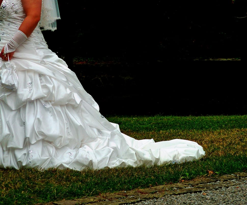 women's white satin ruffle wedding gown preview