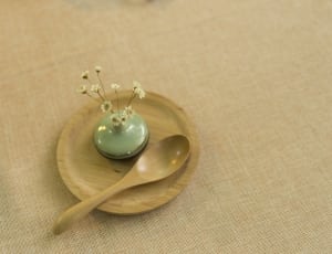 brown wooden spoon and saucer set thumbnail