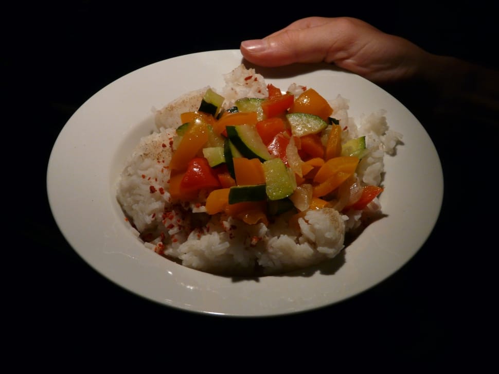 assorted vegetable and steamed rice preview