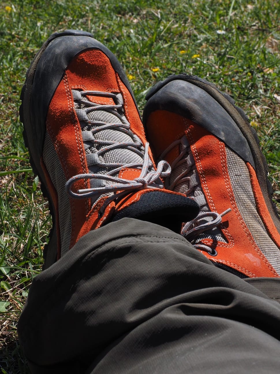 red and black grey suede hiking shoes preview
