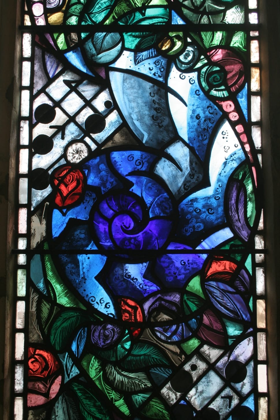 blue pink and green floral glass window preview