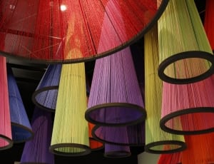 red green and purple cone shaped hanging decor thumbnail