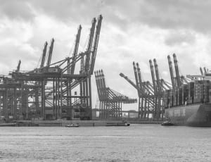 grayscale photo of docks thumbnail