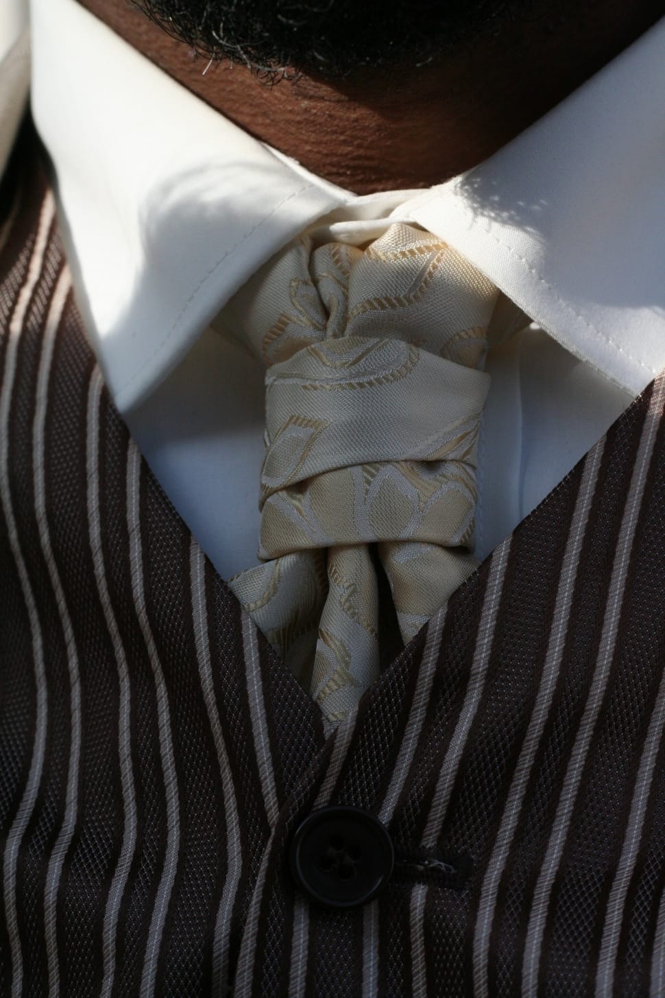 person in brown and white necktie preview