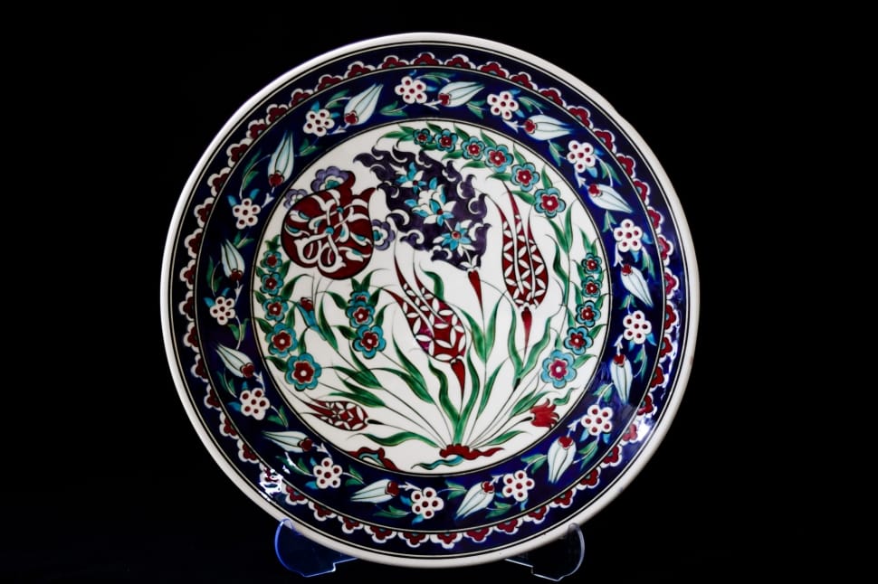 blue green and black ceramic round plate preview