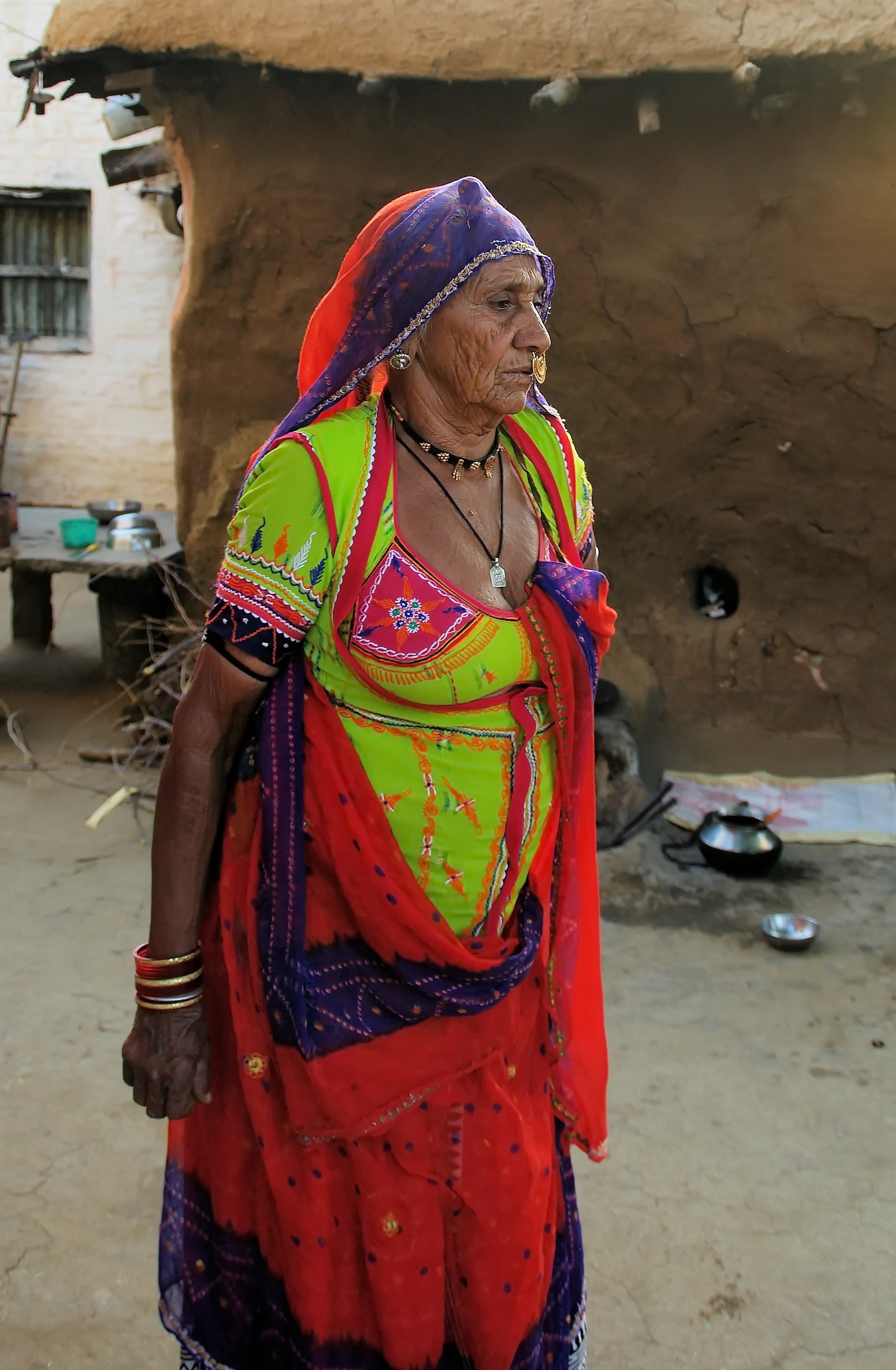 women's green and red sari