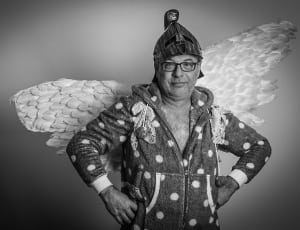 man wearing zip up jacket with wings costume thumbnail