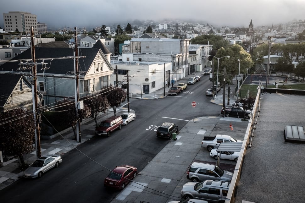 aerial photo of street during daytime under gray cloudy sky preview