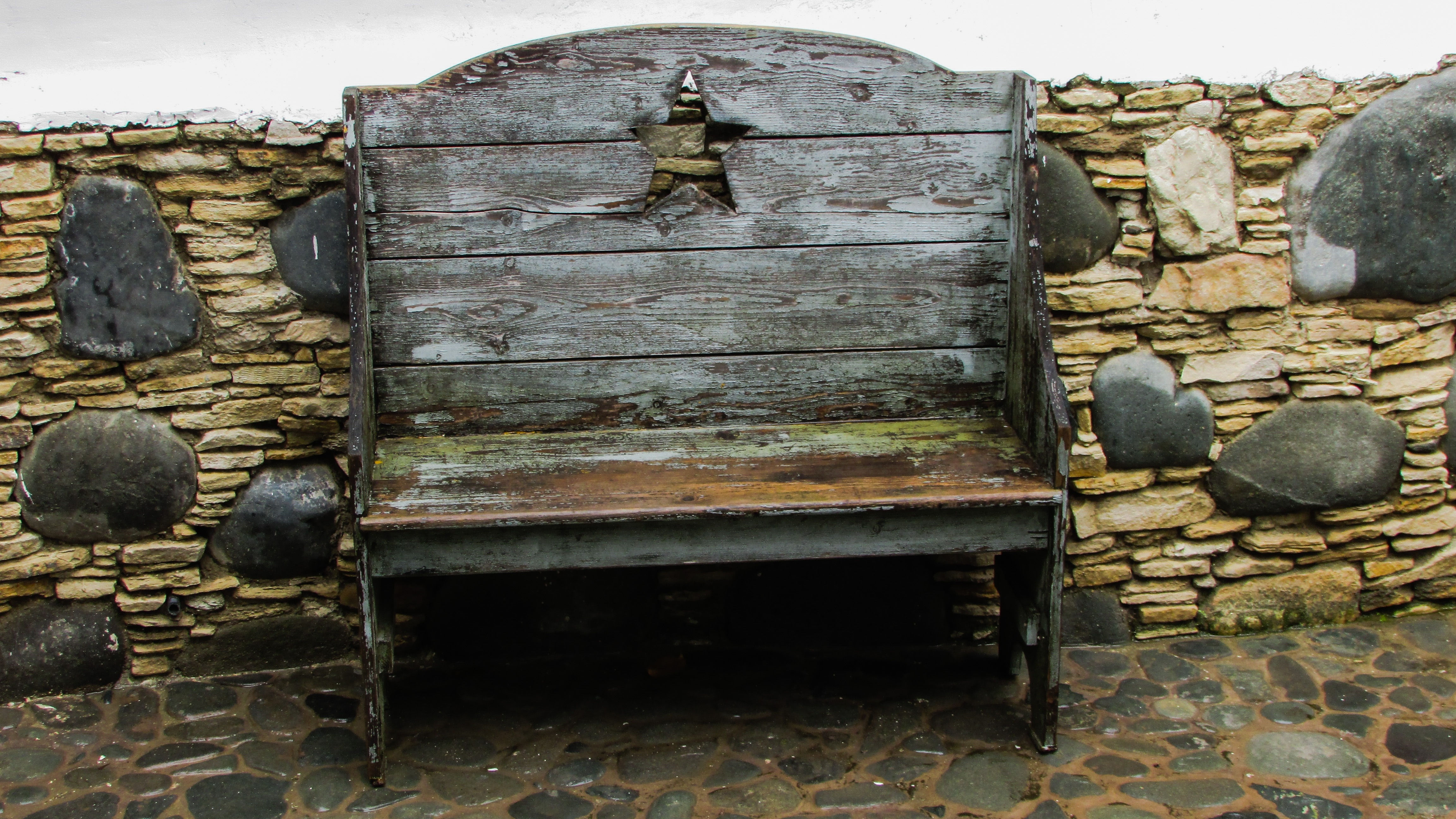 grey wooden bench