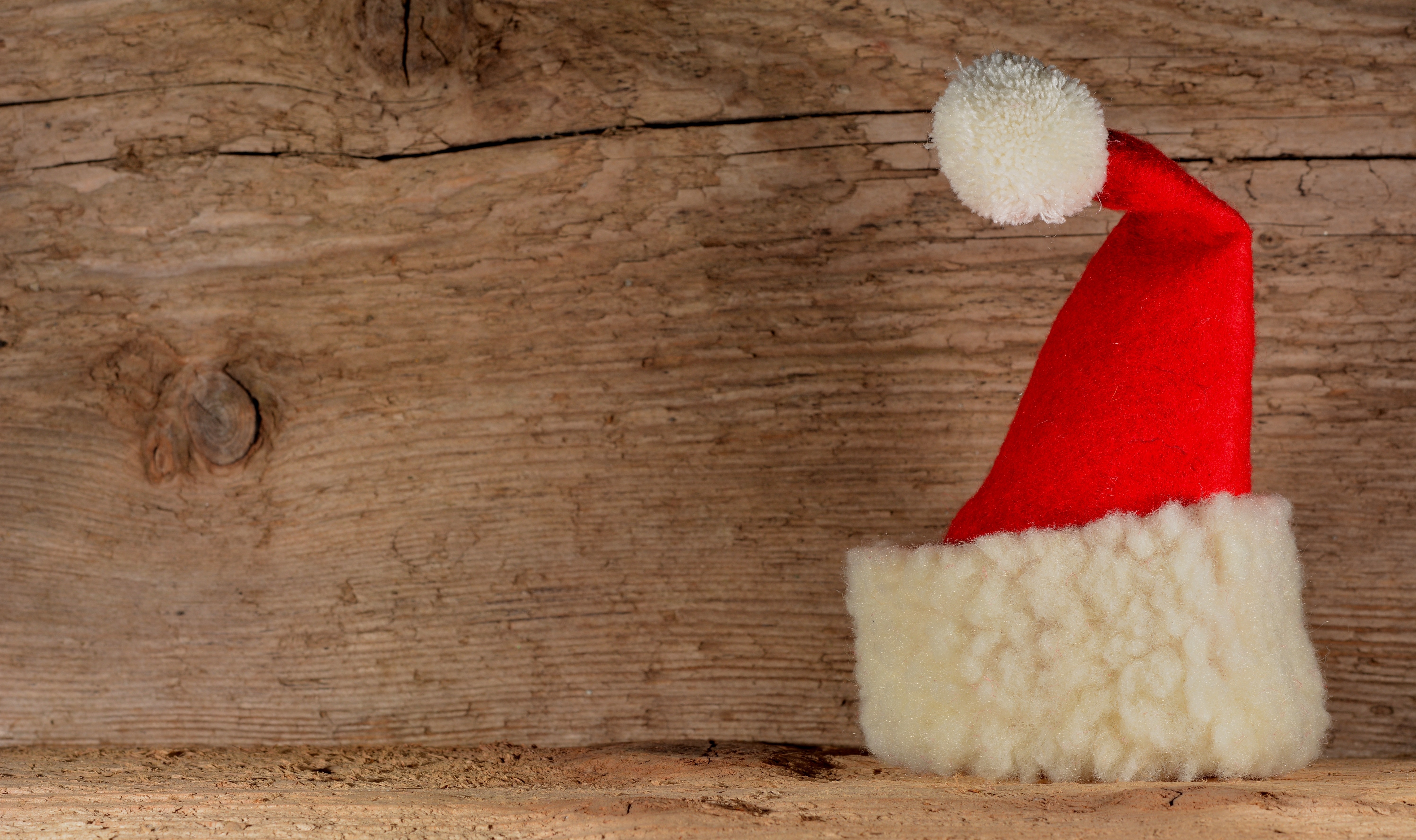santa hat on wooden platform