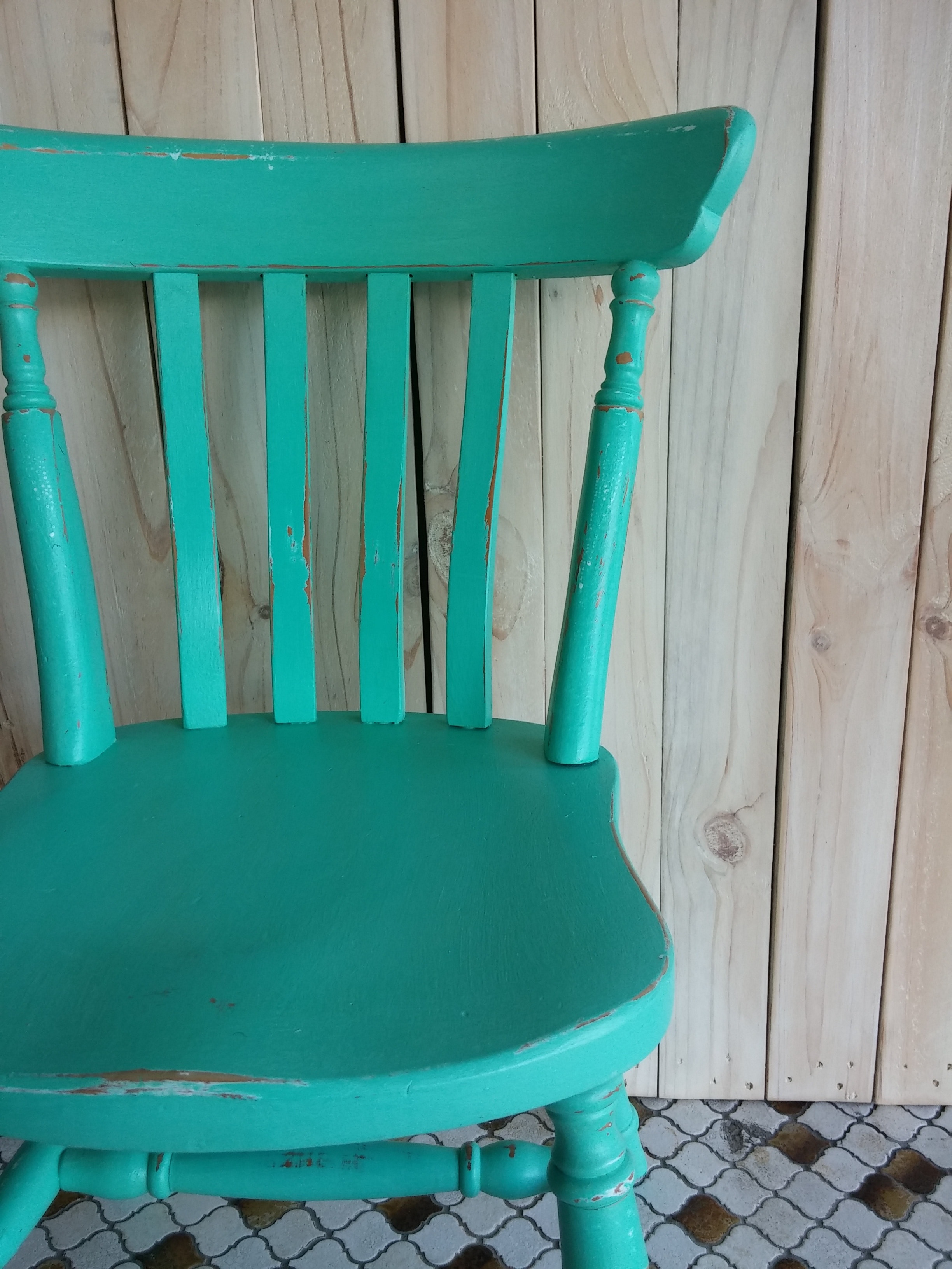green wooden windsor armless chair