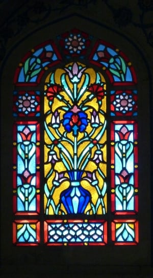 white red yellow and blue floral stained glass thumbnail