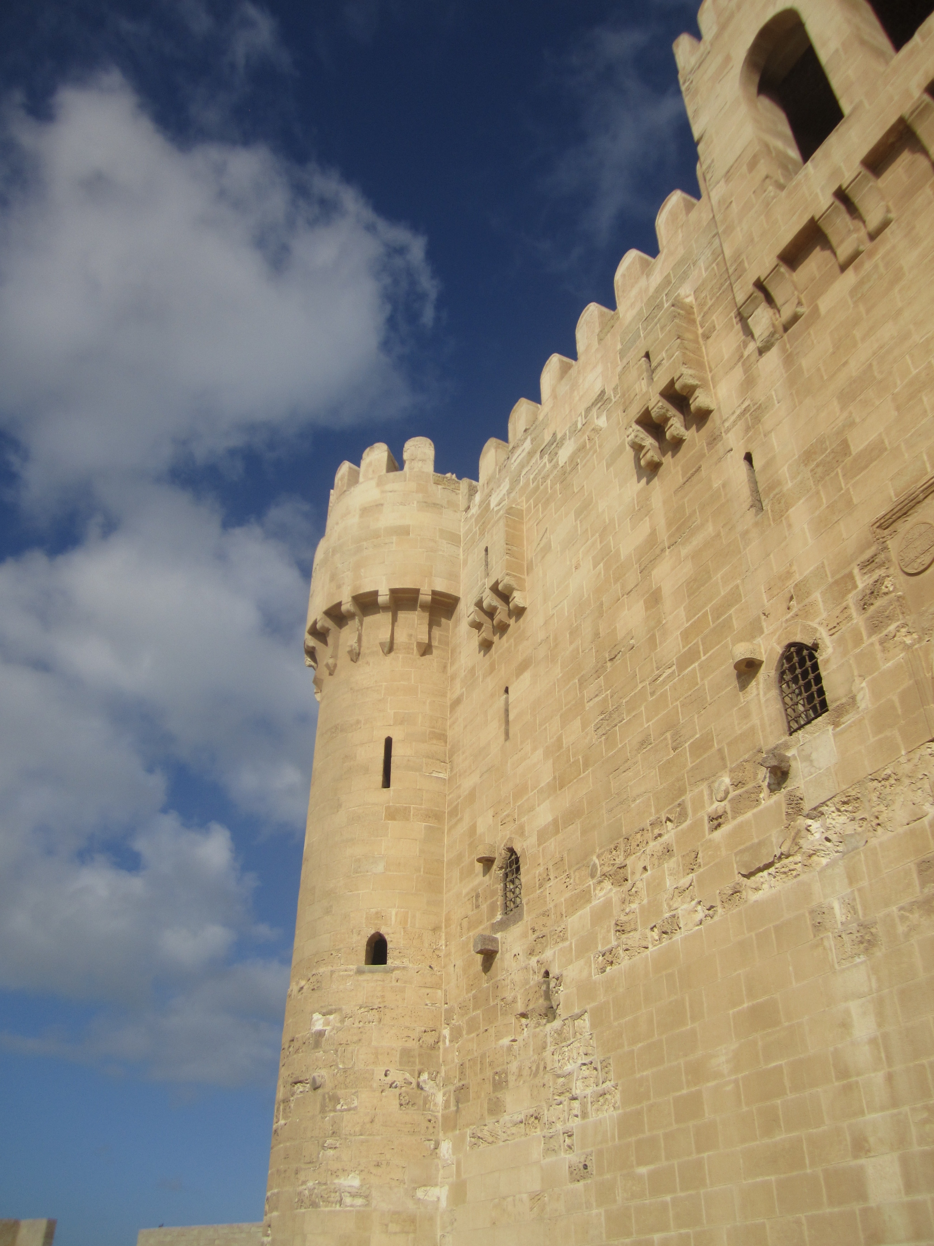 worm's eye view of castle under white and blue sky