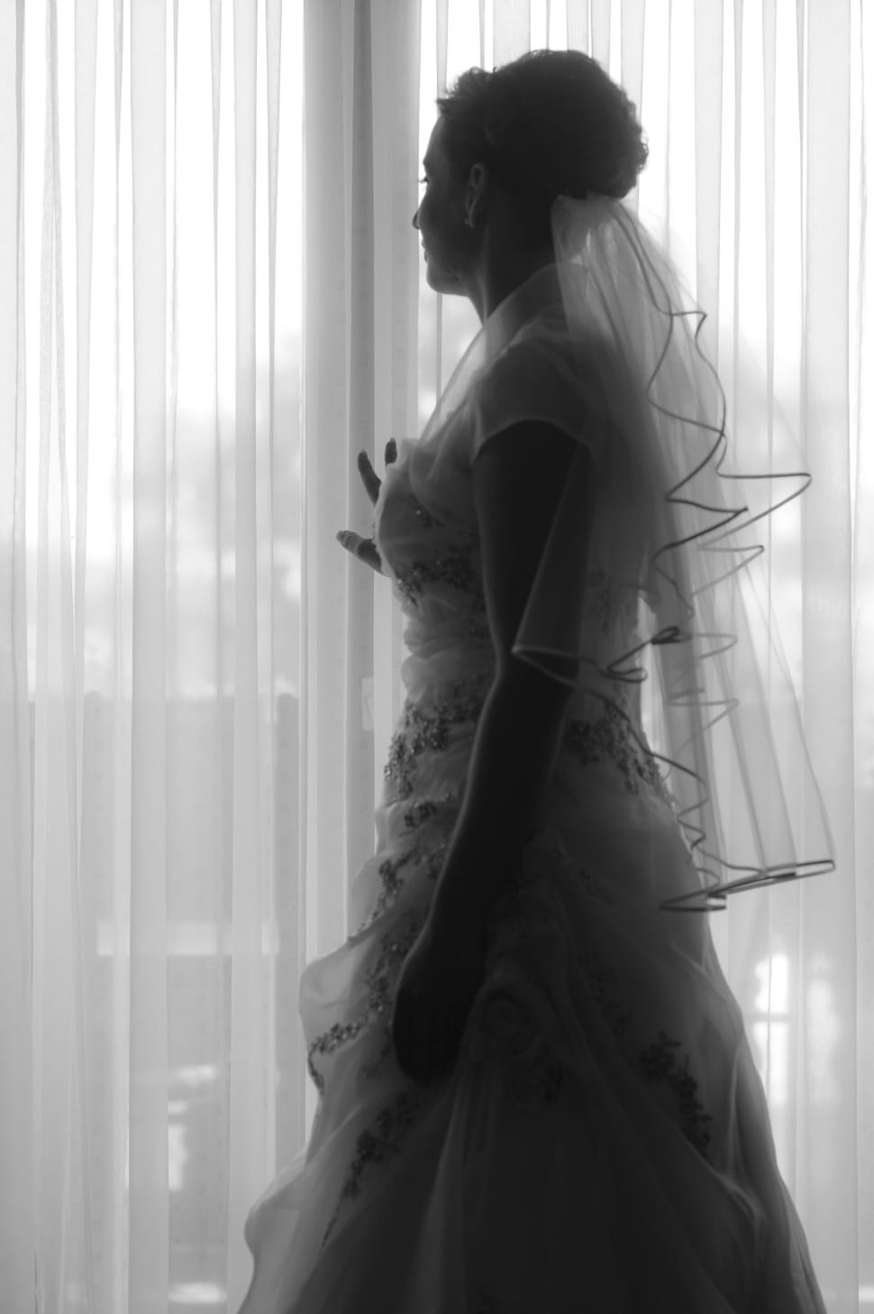 woman in wedding dress with veil preview