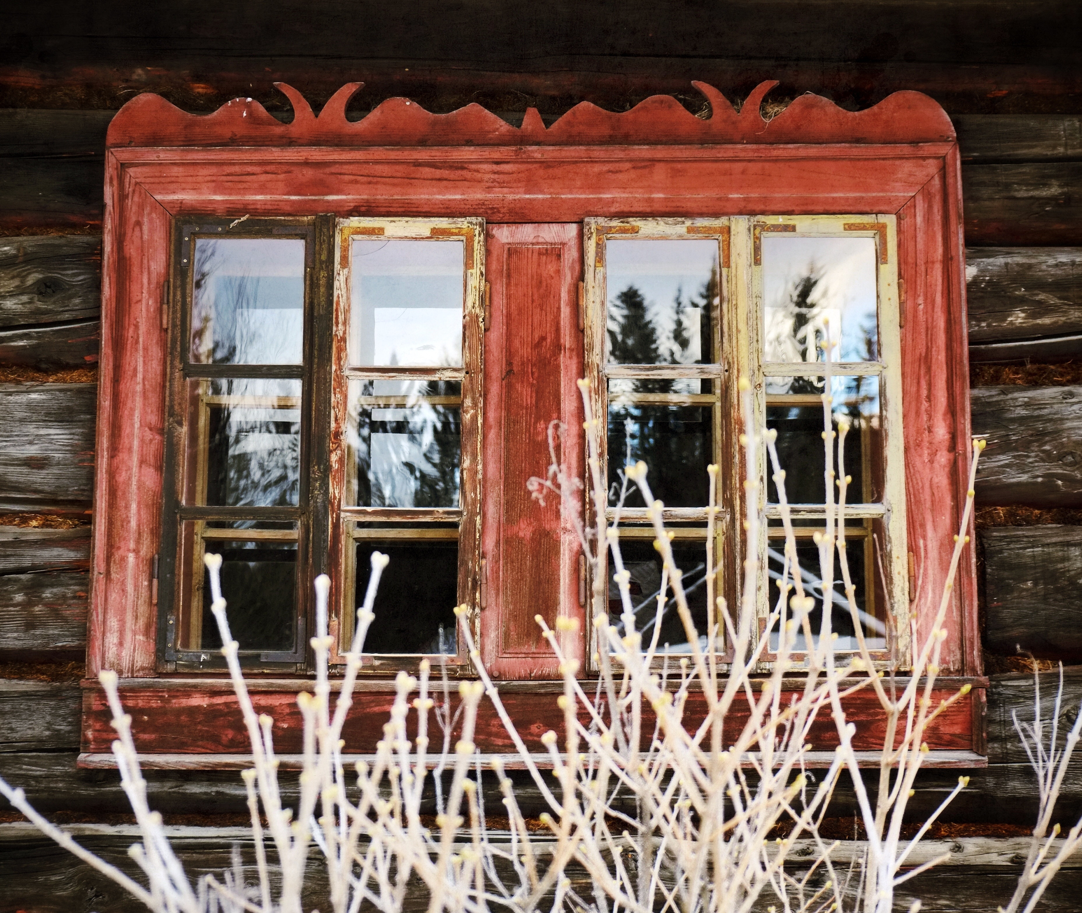 brown wooden frame window