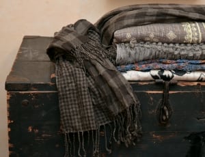 brown and black checked fringe scarf thumbnail