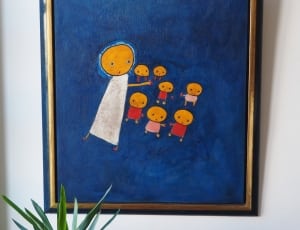 woman and children cartoon painting with frame thumbnail