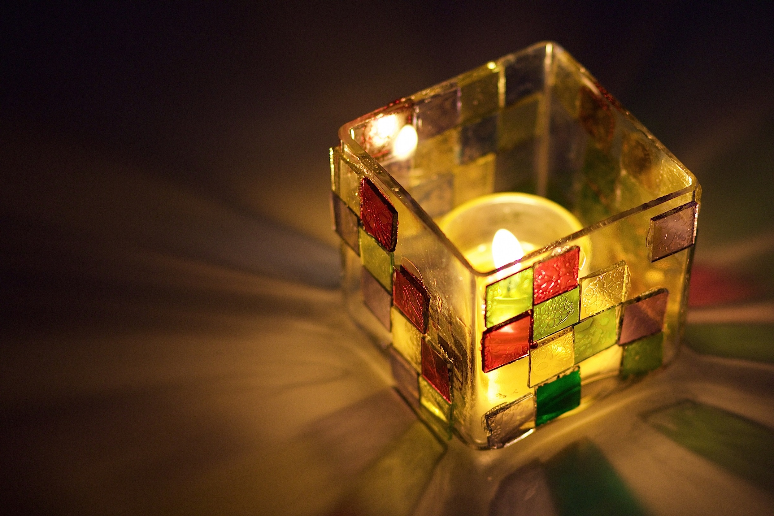 mosaic glass cube votive candle holder