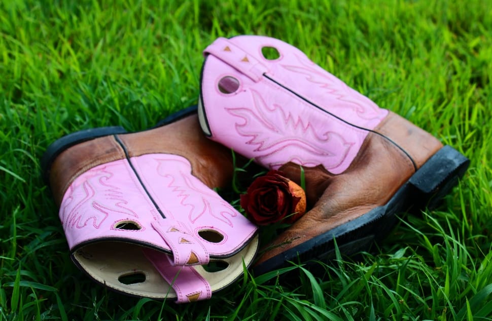 pair of pink and brown cowboy boots preview