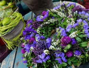 purple and blue petaled flower arrangement thumbnail