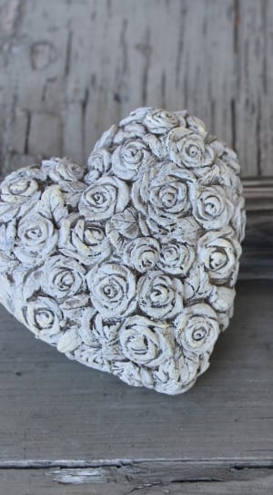 white roses embossed heart shape ornament thumbnail