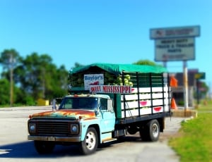 white and green delivery truck thumbnail