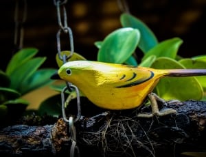 yellow and black wooden bird figurine thumbnail