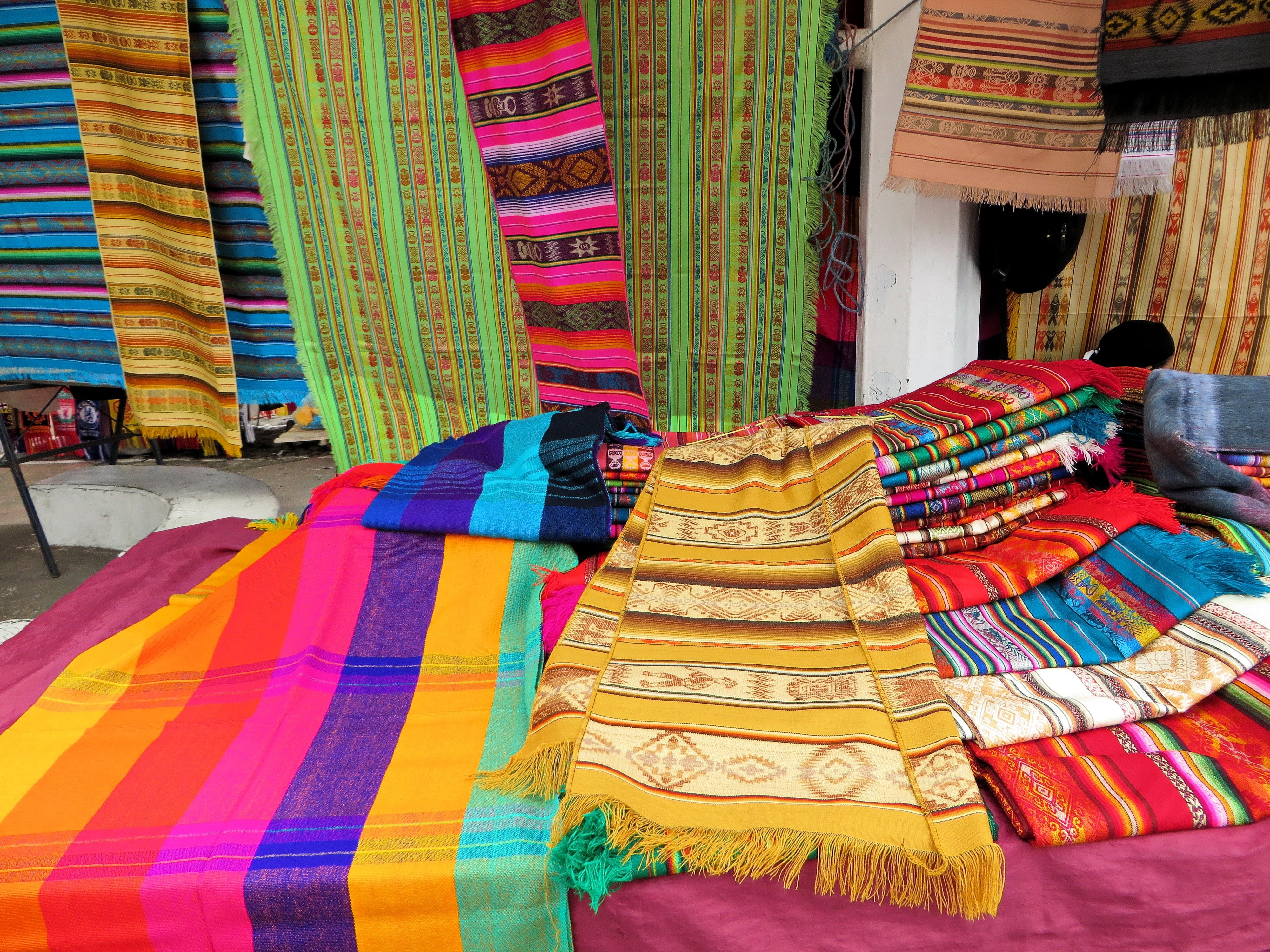 yellow and pink red textiles